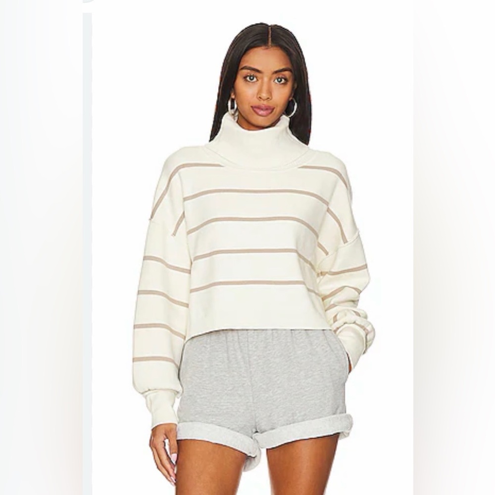 Free People Pauline Sunbeam Cream and Tan Striped Turtleneck Sweater